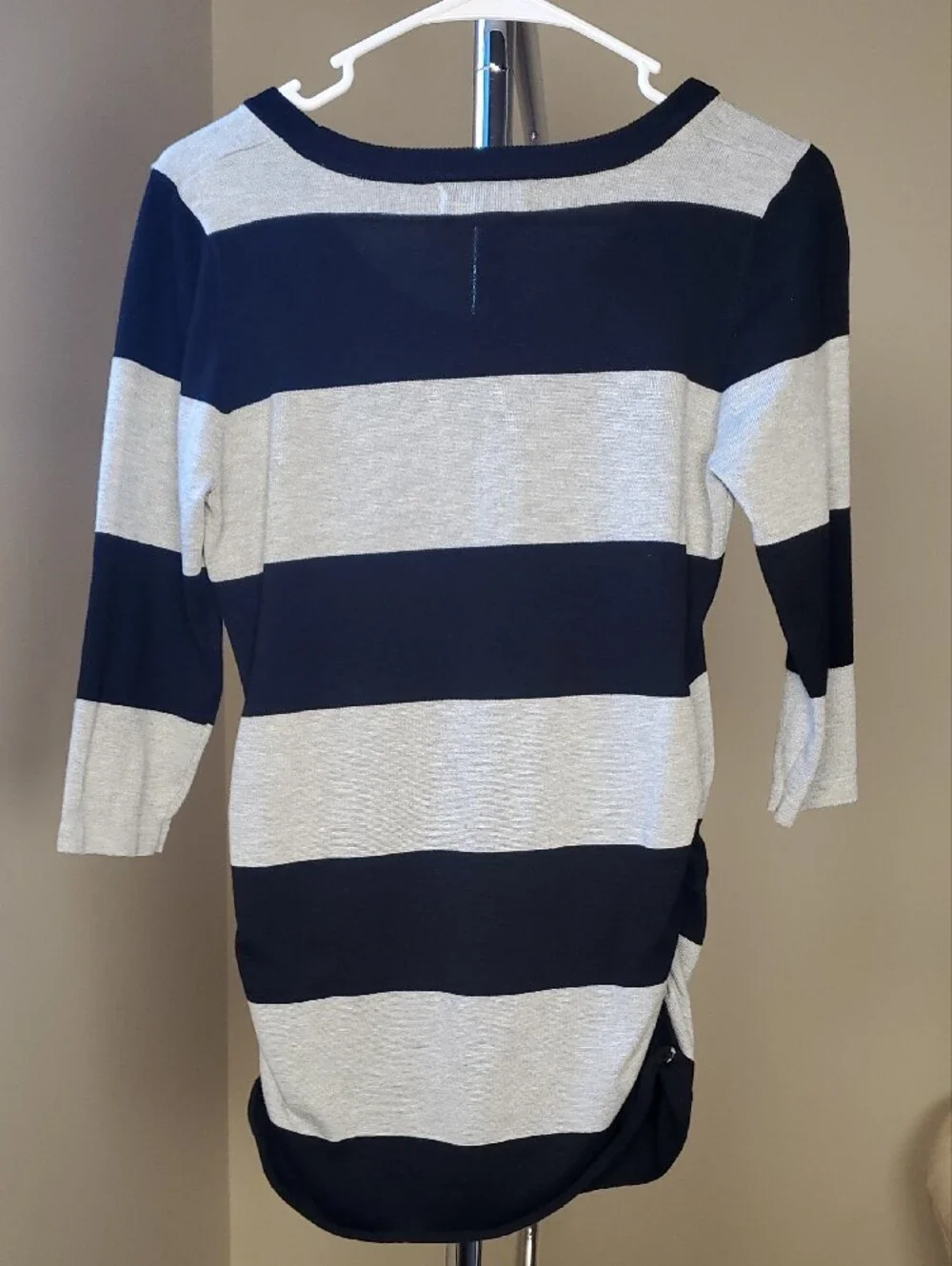Striped Black and Light Gray Boatneck Top